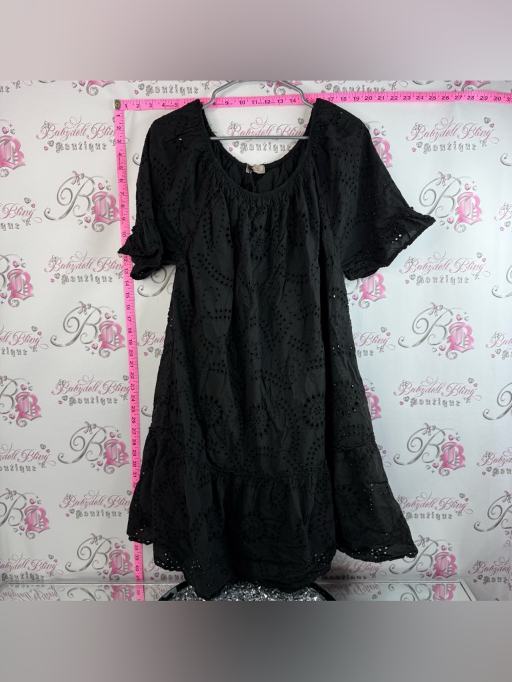 La piccola creativa Italy dress floral ruffle hem  Eyelet Swing Dress